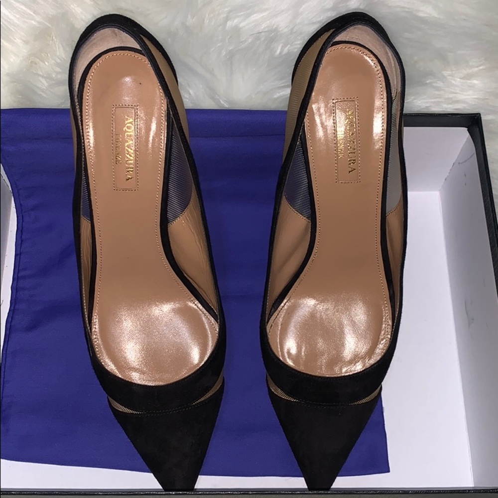 Authentic Aquazzura black suede mesh pumps